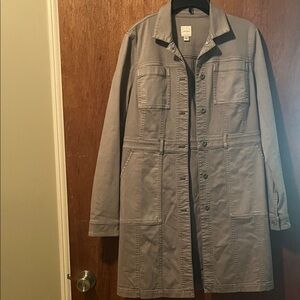 J. Jill Denim light sage green duster  Jacket. Perfect for spring.